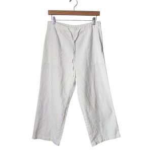UNITS‎ 100% Linen Slim Wide Leg Cropped Pants White Pull-On Casual Size M